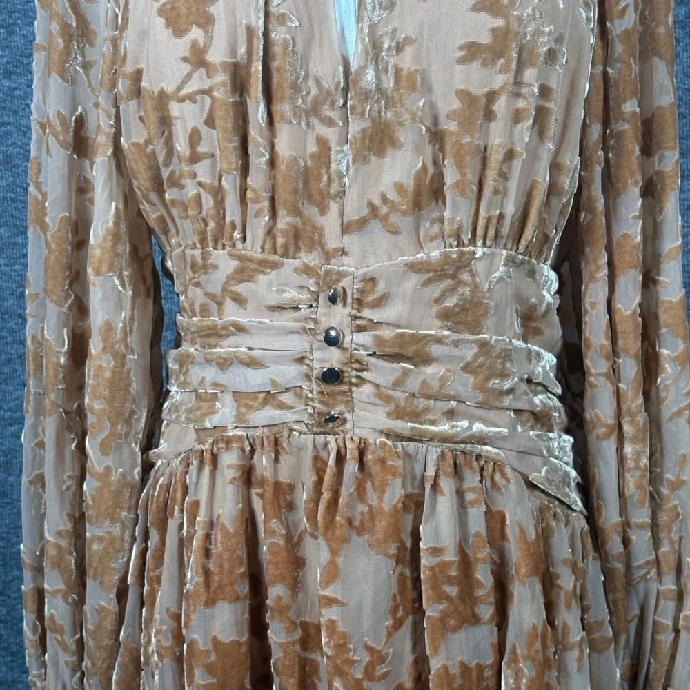 Parker Womens Textured Cutout Front Mini Dress Brown Sugar Floral Burnout Size 6 - Picture 5 of 13